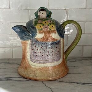 Vintage Hand-Painted Italian Pottery Lady Pitcher, Vintage Italian Pottery, Folk